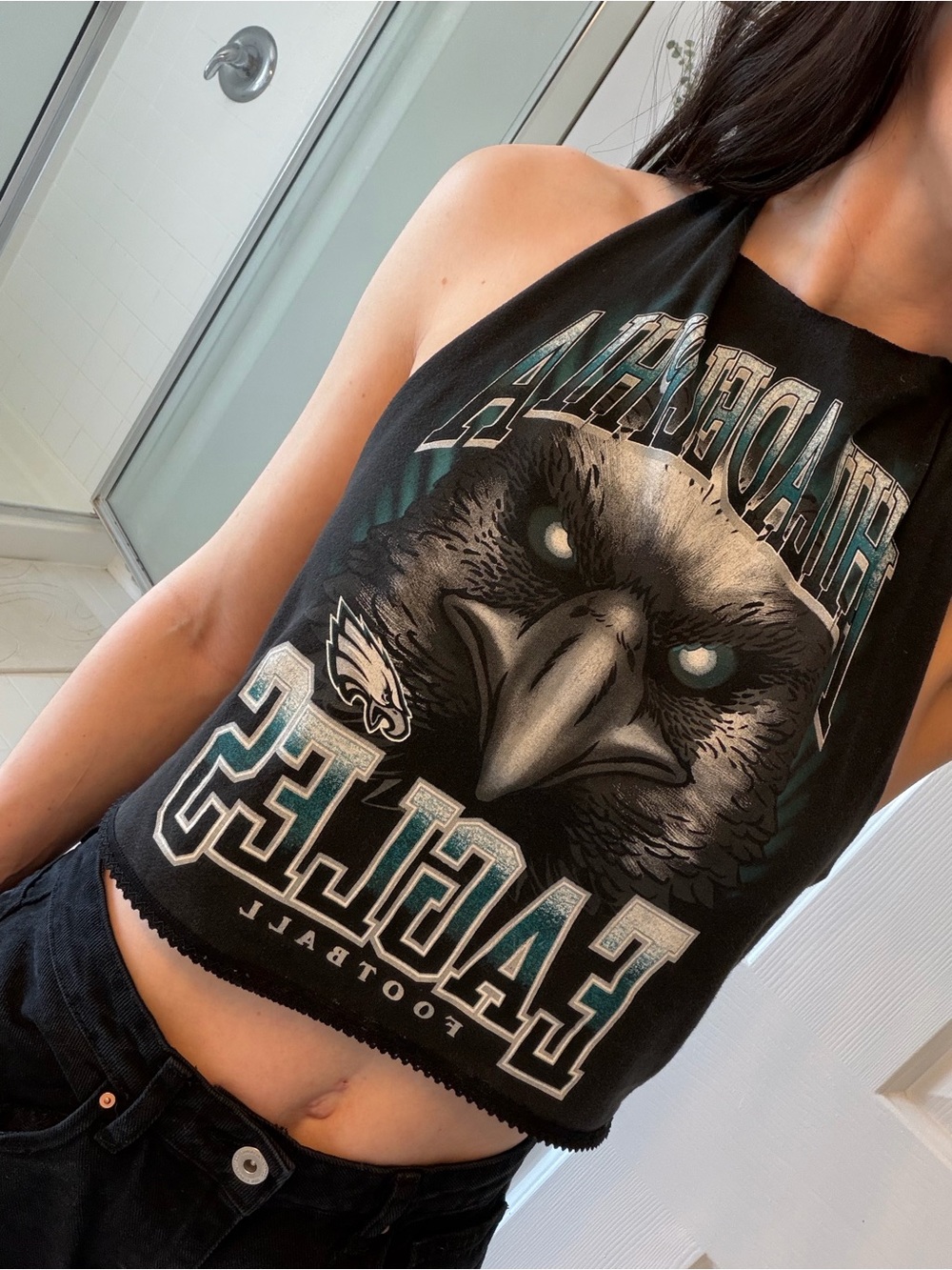Black Eagles Graphic Halter Crop Top